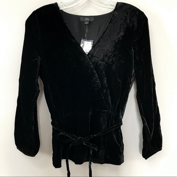 J. Crew Faux Wrap Top Drapey Velvet Black NWT 0 - Picture 3 of 8